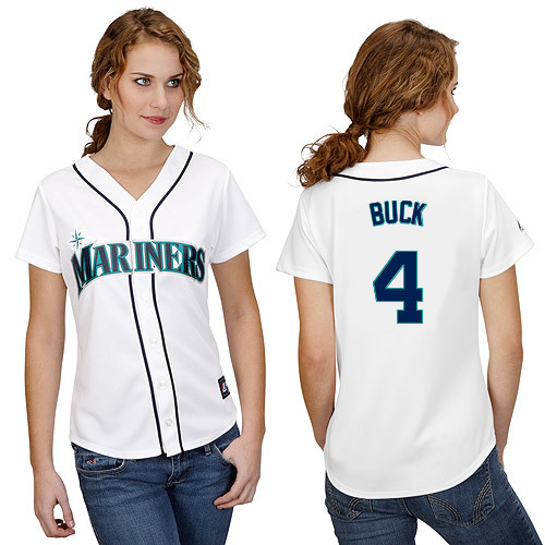 John Buck #4 mlb Jersey-Seattle Mariners Women's Authentic Home White Cool Base Baseball Jersey
